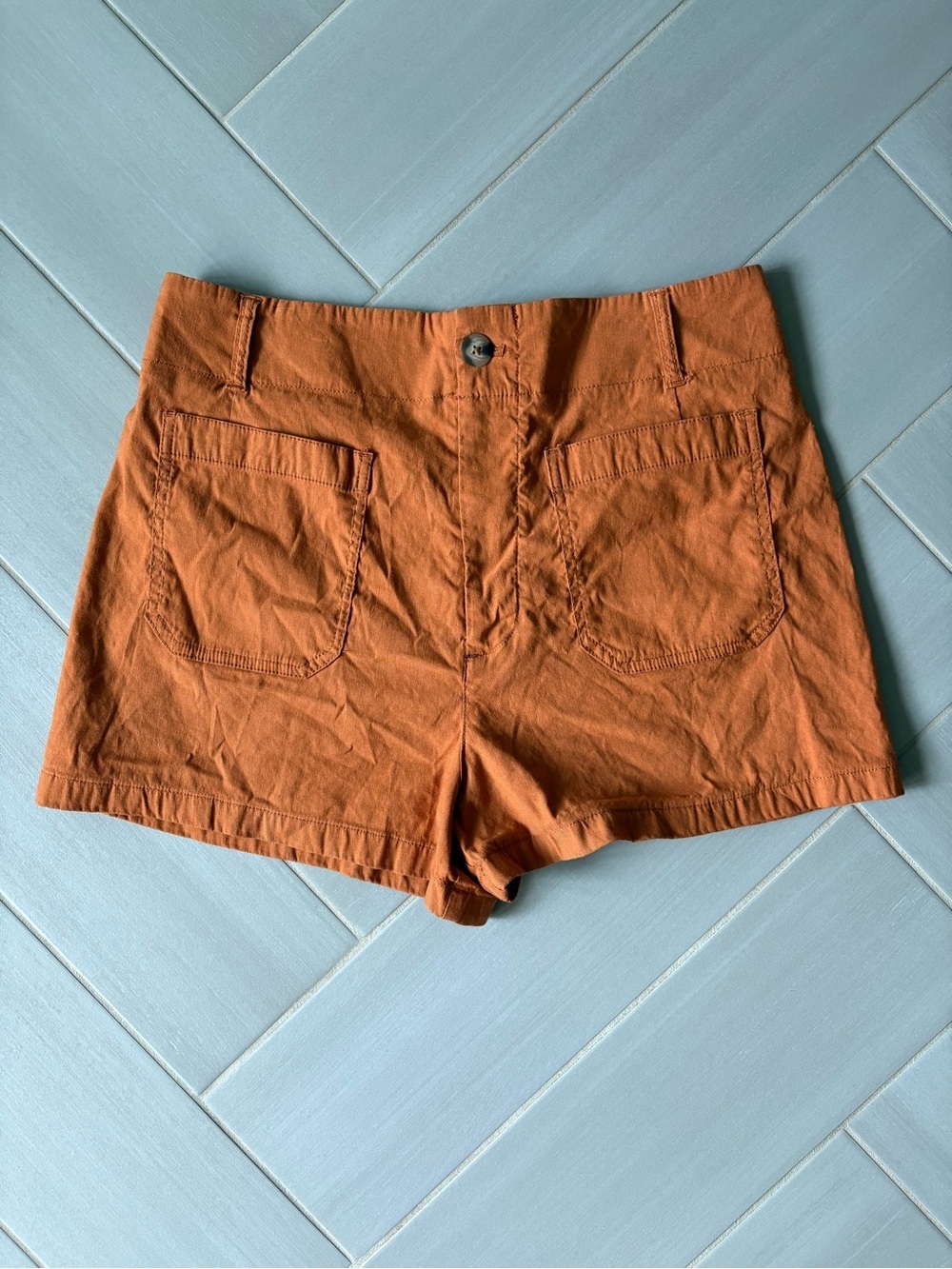 Anthropologie Maeve The Colette High-Waist Rust Orange Linen-Cotton Shorts